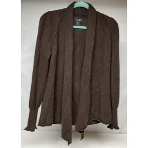 Tahari 2 Ply 100% Cashmere Pure Luxe Open Cardigan Sweater Brown Women's Medium